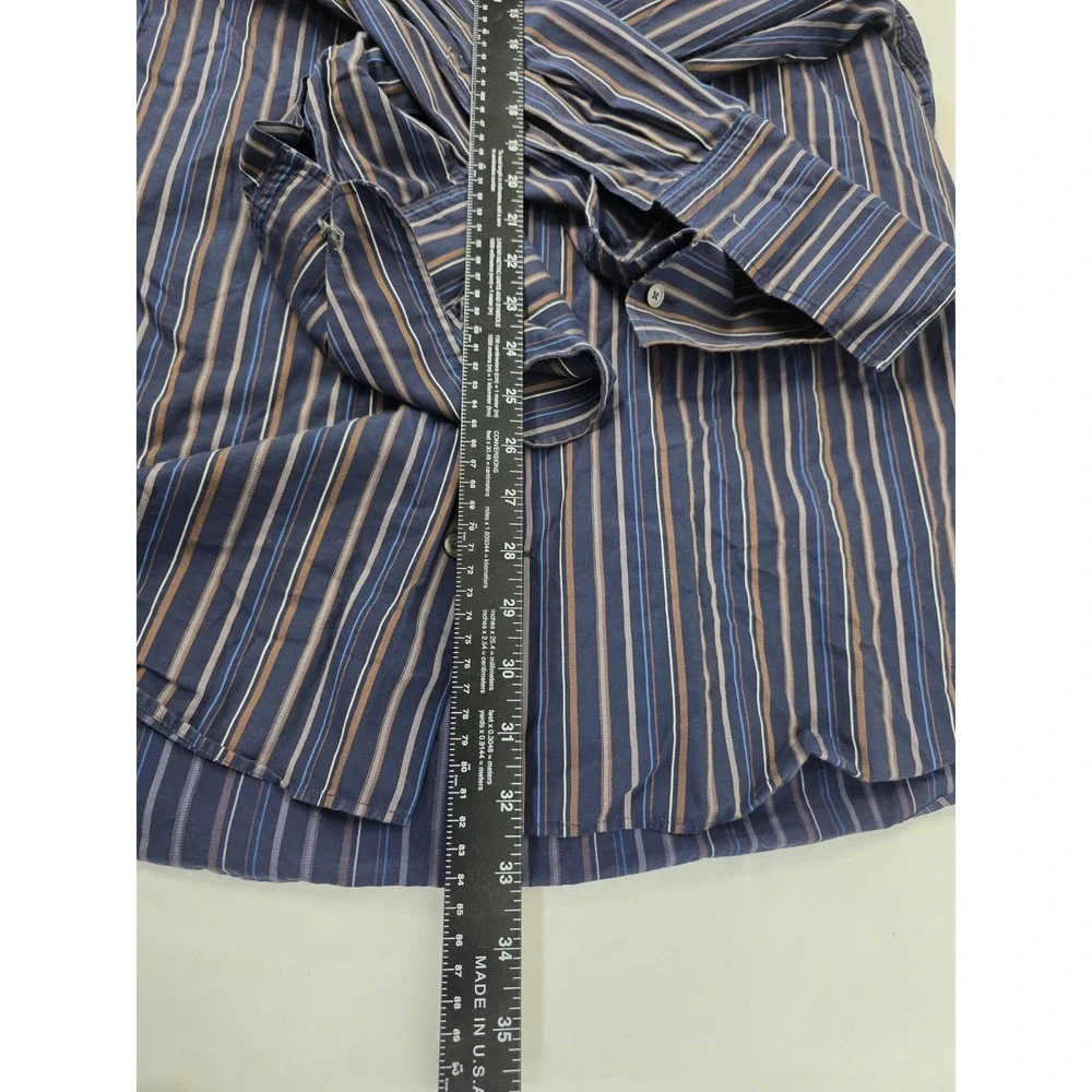 Banana Republic Mens XL Stripe Button Down Shirt Navy Blue Brown Long Sleeve